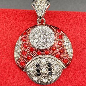 14k White Gold Plated Iced Super Mario Pendant
